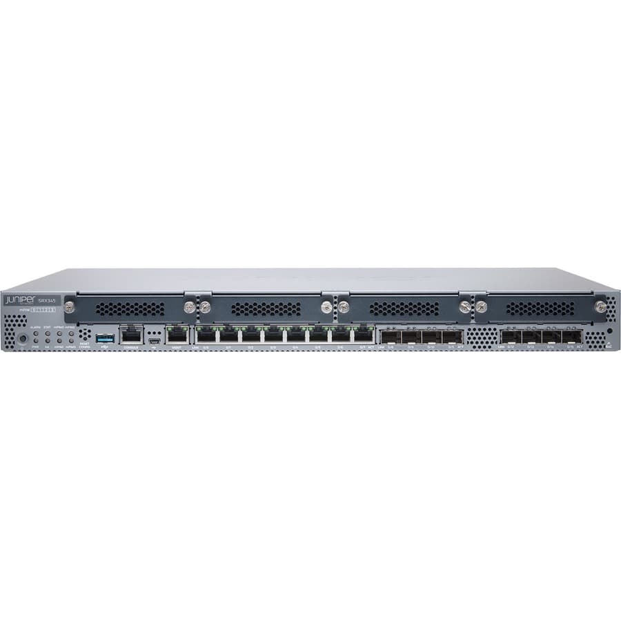 Juniper SRX345 hardware-only 1U rack firewall with 8 ports and SFP expansion