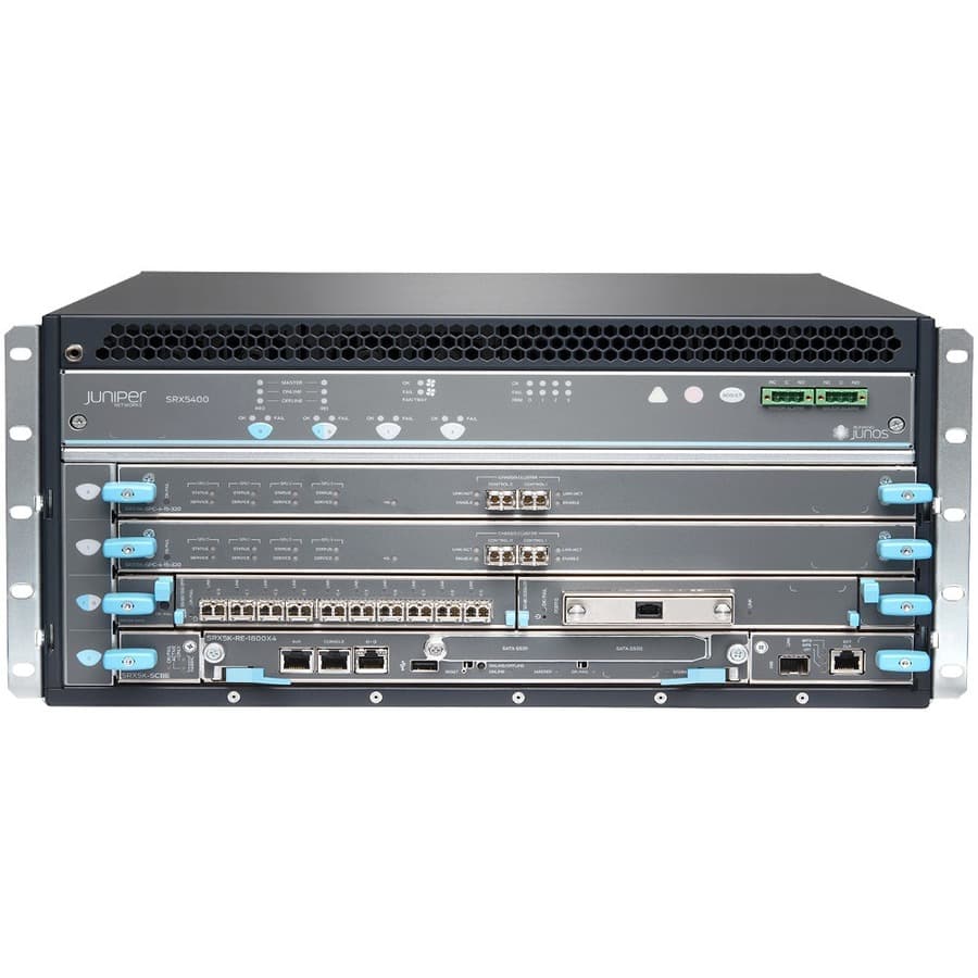 Juniper SRX5400X configured chassis with RE3, 1xSCB3, and 2xPEM for enterprise firewall deployment