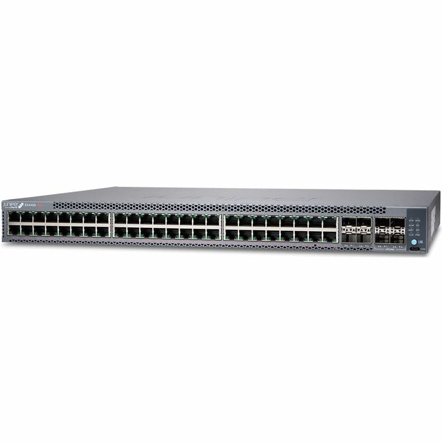 Juniper EX4100-48MP managed 48-port PoE switch with 4 SFP uplinks for dense rack-mounted access networking