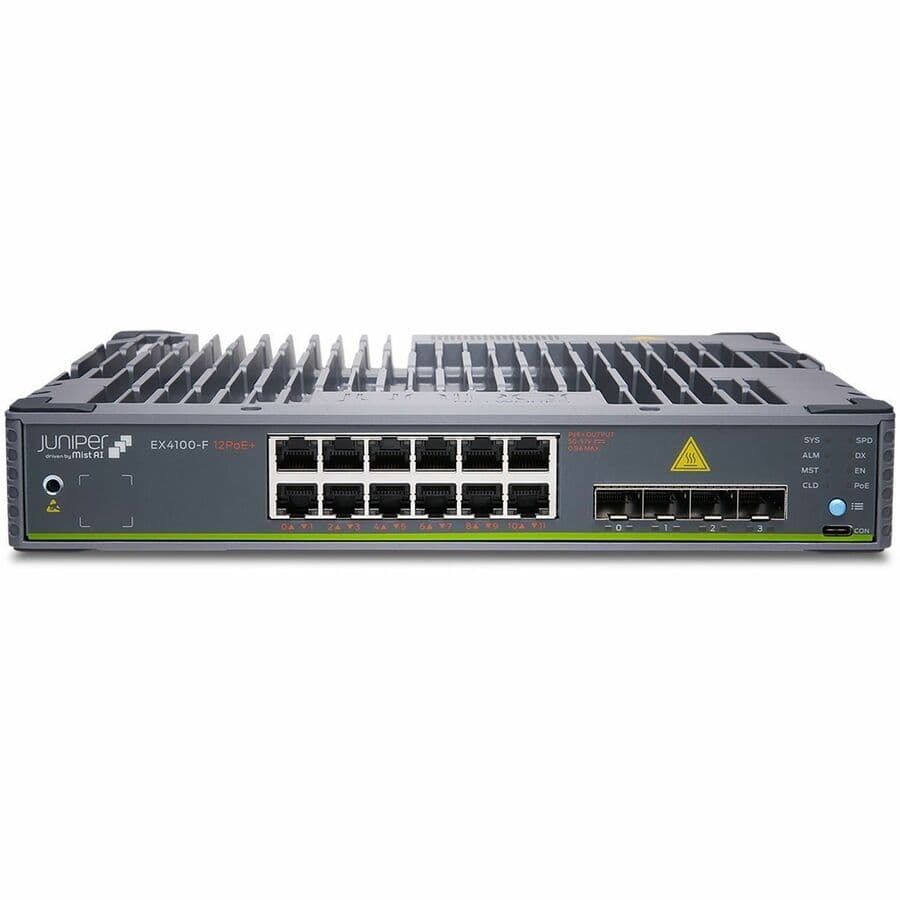 Juniper EX4100-F-12P managed PoE switch bundle with 12 ports and 10 Gigabit Ethernet