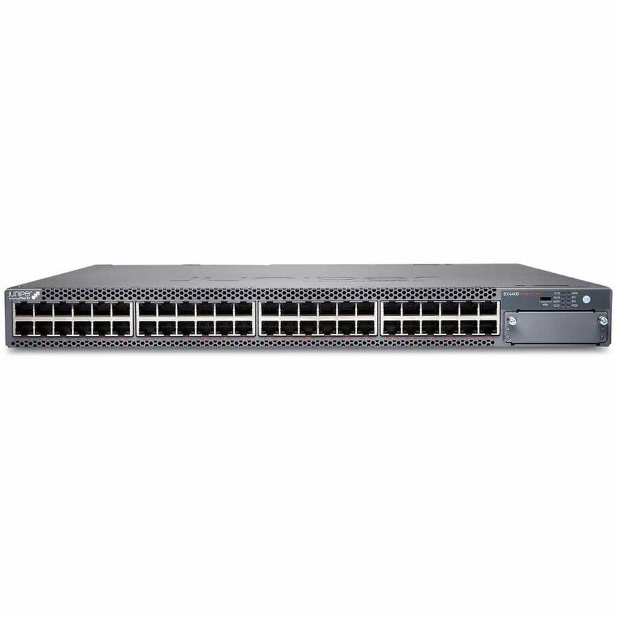 Juniper EX4400-48XP 48-port 1 GbE PoE switch with 2 x 100 GbE uplinks in 1U rack-mount design