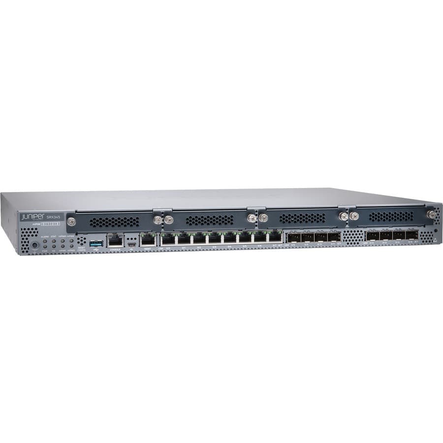 Juniper SRX345 hardware-only 1U rack firewall with 8 ports and SFP expansion