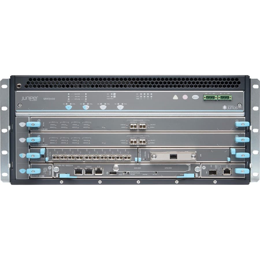 Juniper SRX5400X configured chassis with RE3, 1xSCB3, and 2xPEM for enterprise firewall deployment