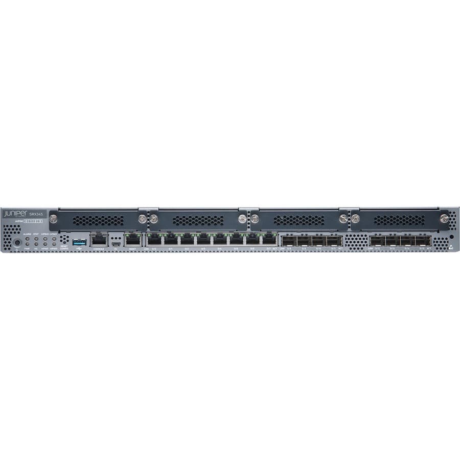 Juniper SRX345 hardware-only 1U rack firewall with 8 ports and SFP expansion
