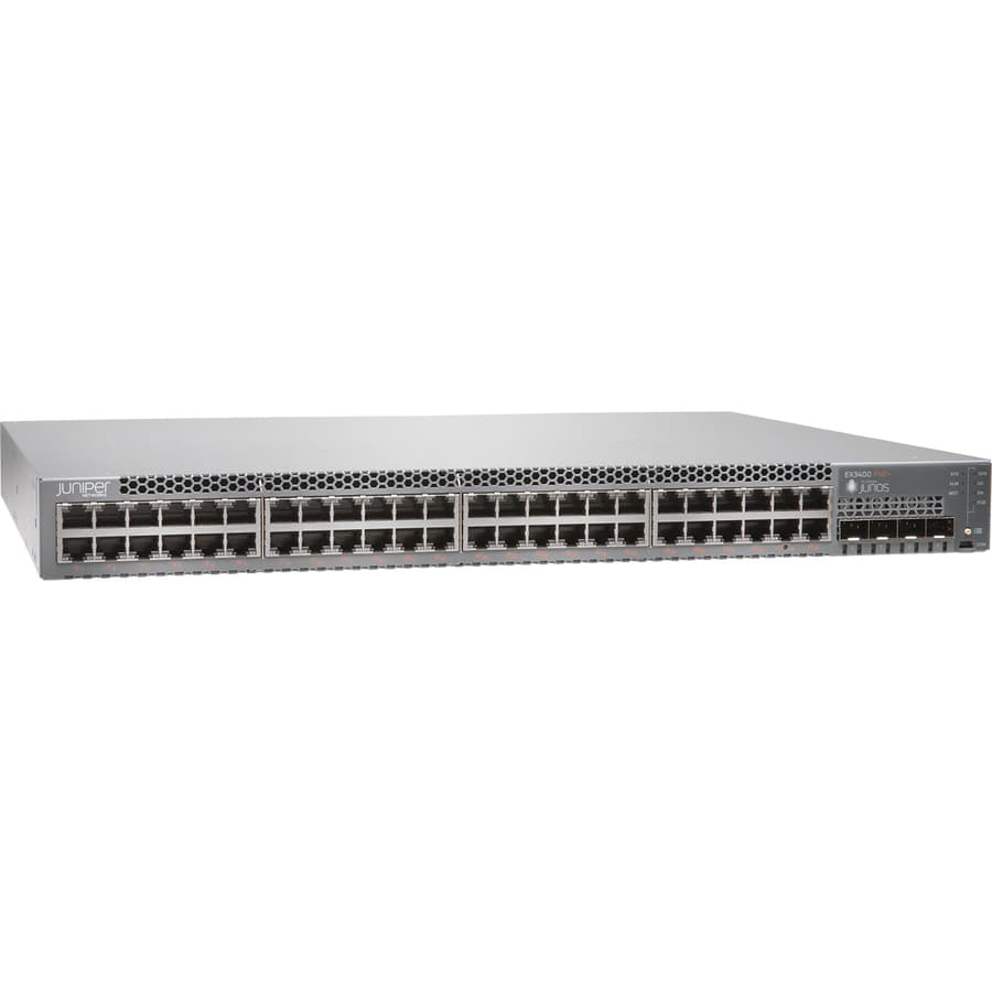 Juniper EX3400-48T-AFI 48-port managed switch with back-to-front airflow for enterprise rack cooling