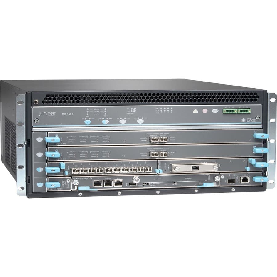 Juniper SRX5400X configured chassis with RE3, 1xSCB3, and 2xPEM for enterprise firewall deployment