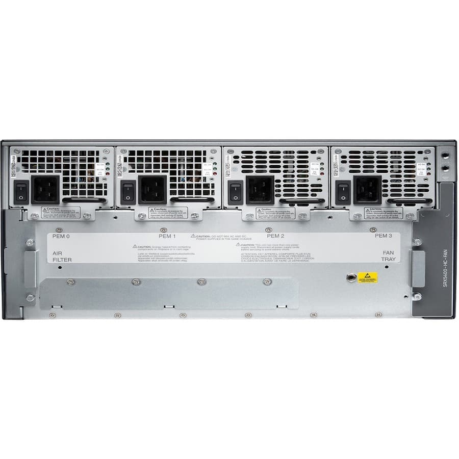 Juniper SRX5400X configured chassis with RE3, 1xSCB3, and 2xPEM for enterprise firewall deployment