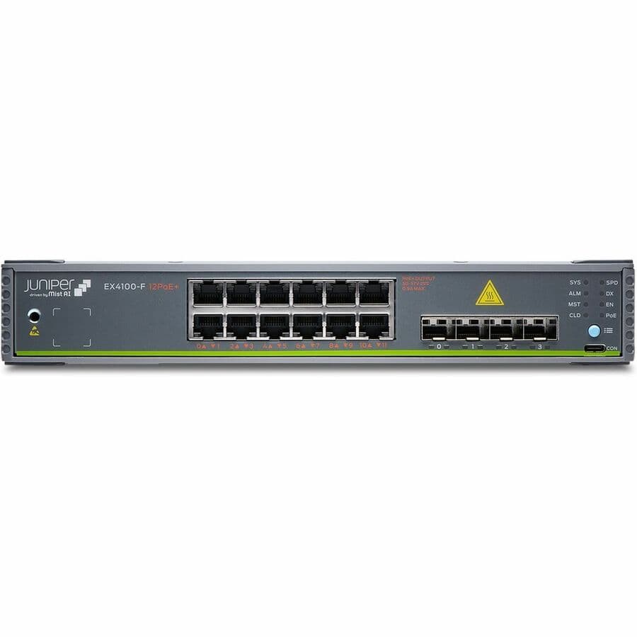 Juniper EX4100-F-12P managed PoE switch bundle with 12 ports and 10 Gigabit Ethernet
