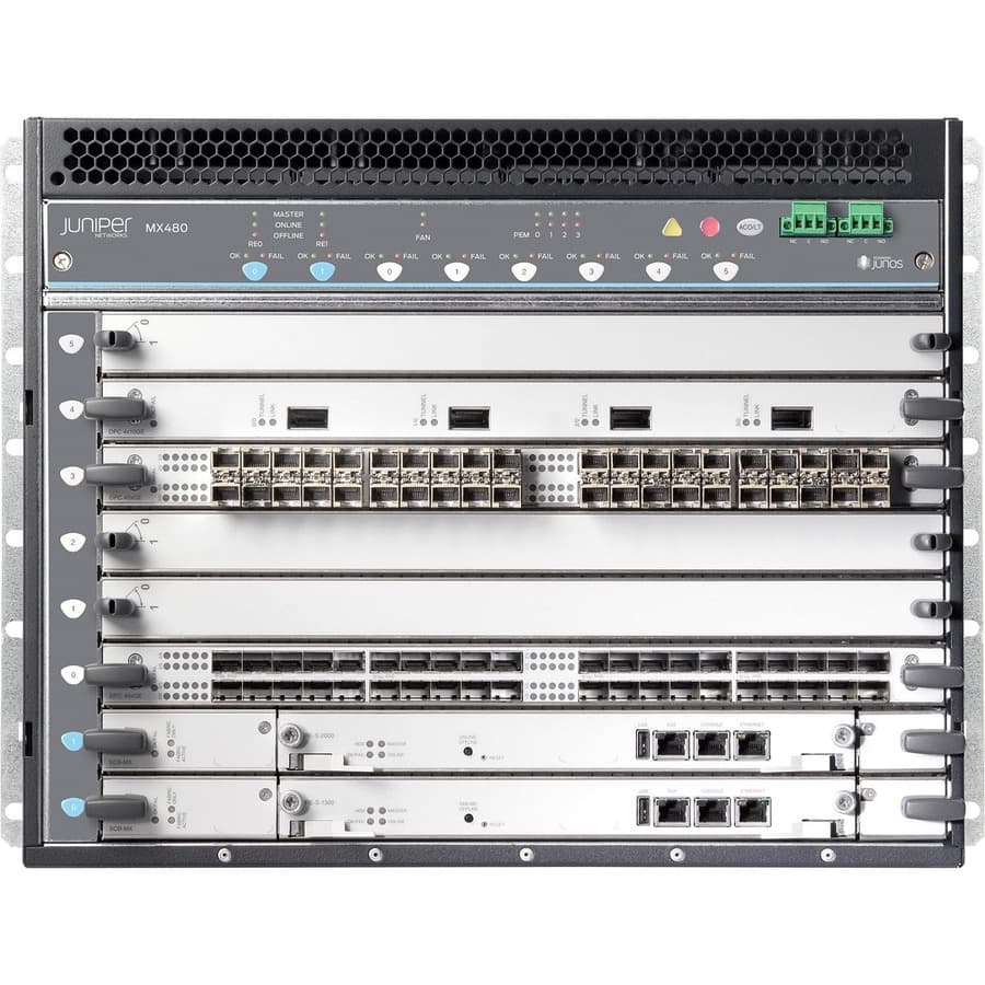 Juniper MX480 Premium Bundle DC Power carrier-grade router in rack-mount chassis