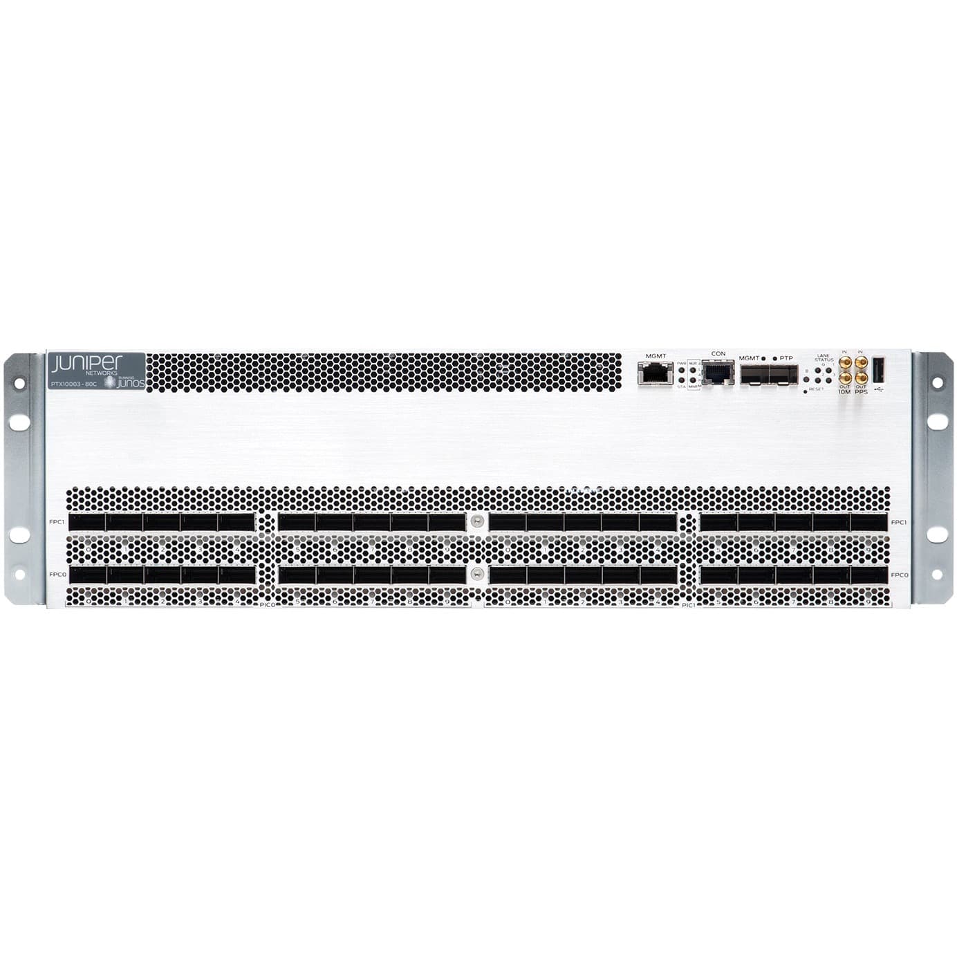 Juniper PTX10003 router with 80 x 100GE ports and DC power configuration