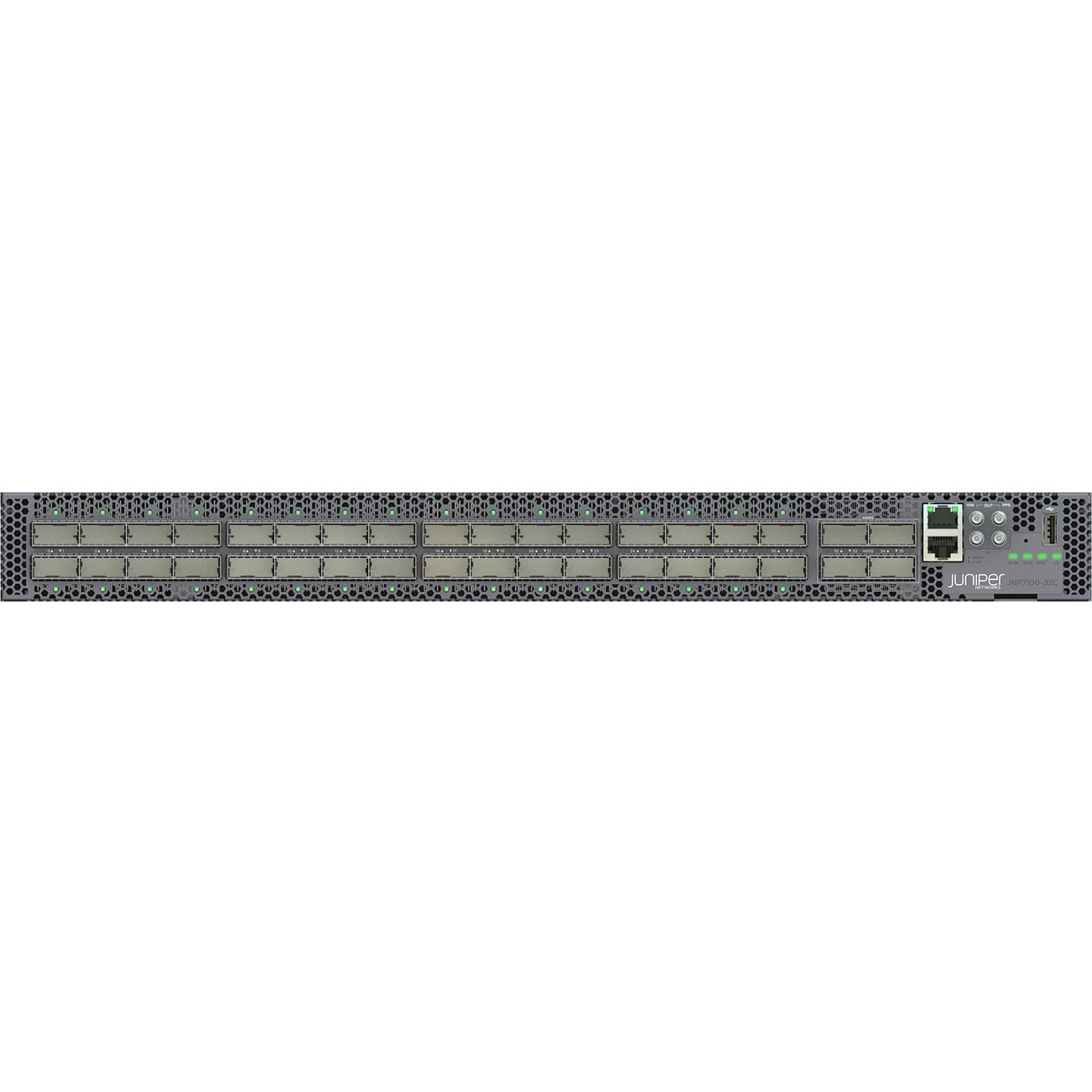 Juniper ACX7100-32C-DC-AO router with 32 QSFP28 ports and 4 QSFP56-DD ports