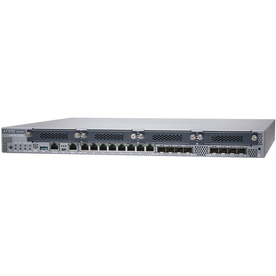 Juniper SRX345 DC PSU and Junos Base enterprise router for secure branch networking