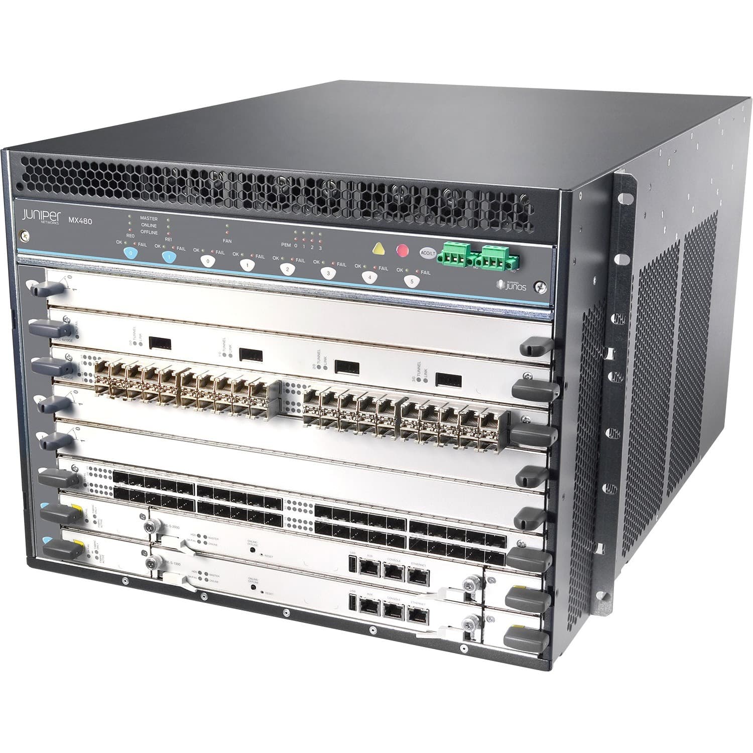 Juniper MX480 premium bundle carrier-grade router in AC power configuration