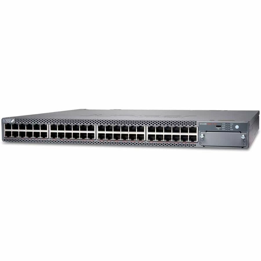 Juniper EX4400-48XP 48-port 1 GbE PoE switch with 2 x 100 GbE uplinks in 1U rack-mount design