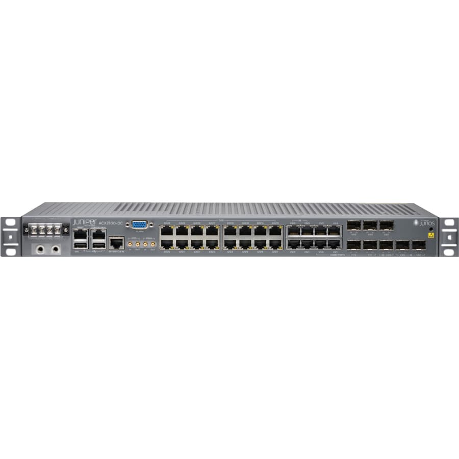 Juniper ACX2100-AC universal access router with dual power supplies, 1 RU chassis, and SyncE/1588 v2 support
