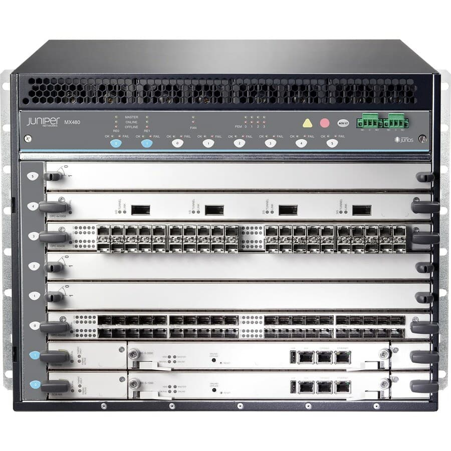 Juniper MX480 Premium Bundle DC Power carrier-grade router in rack-mount chassis