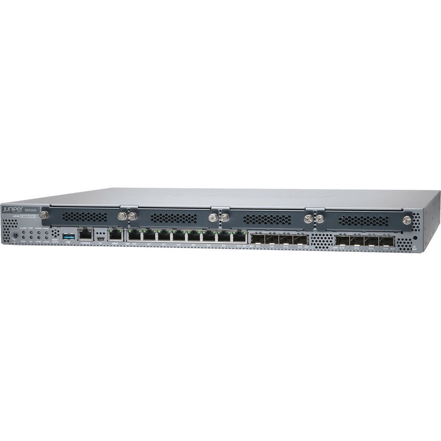 Juniper SRX345 hardware-only 1U rack firewall with 8 ports and SFP expansion