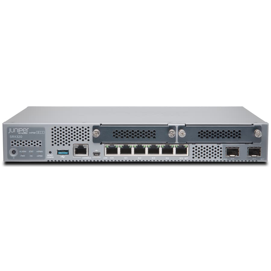 Juniper SRX320-POE-TAA enterprise router with 6 PoE ports for secure branch networking