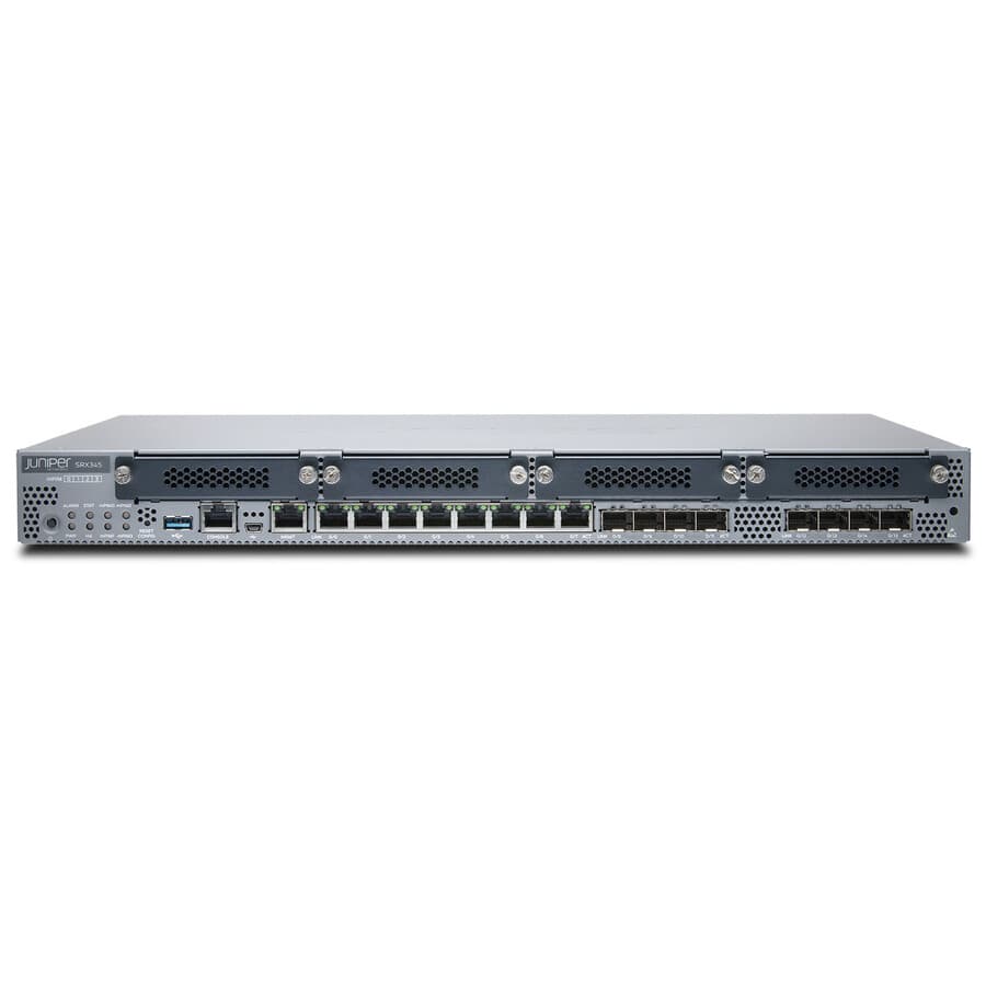 Juniper SRX345 DC PSU and Junos Base enterprise router for secure branch networking