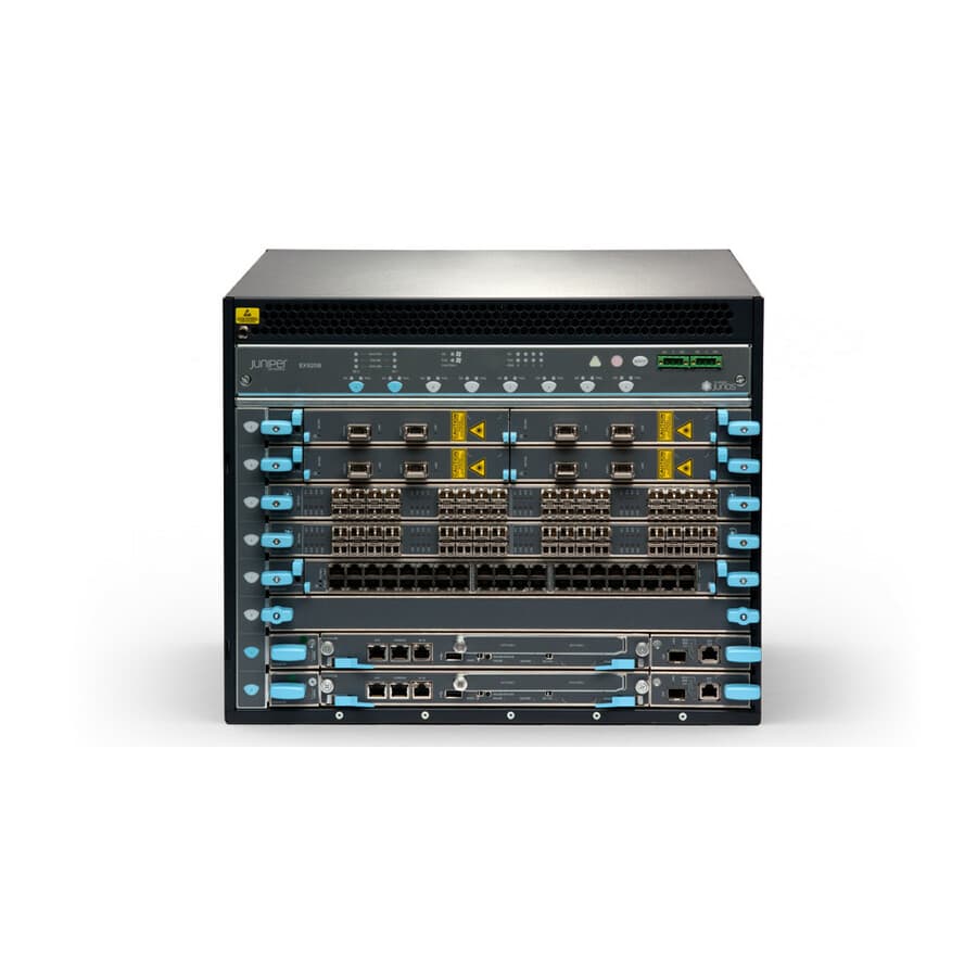 Juniper EX9208 base chassis for data center switching with dual RE2 and SF3 support