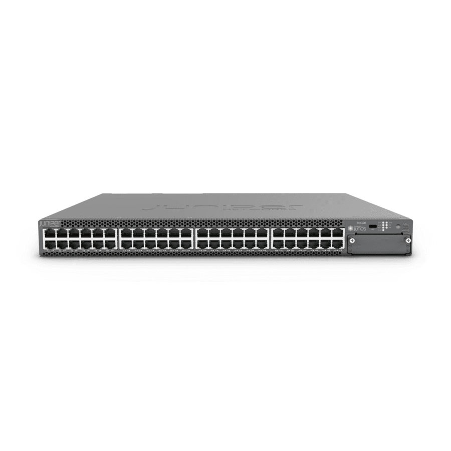 Juniper EX4400-48T-DC 48-port rack-mountable managed switch with dual 100G DC PSU support