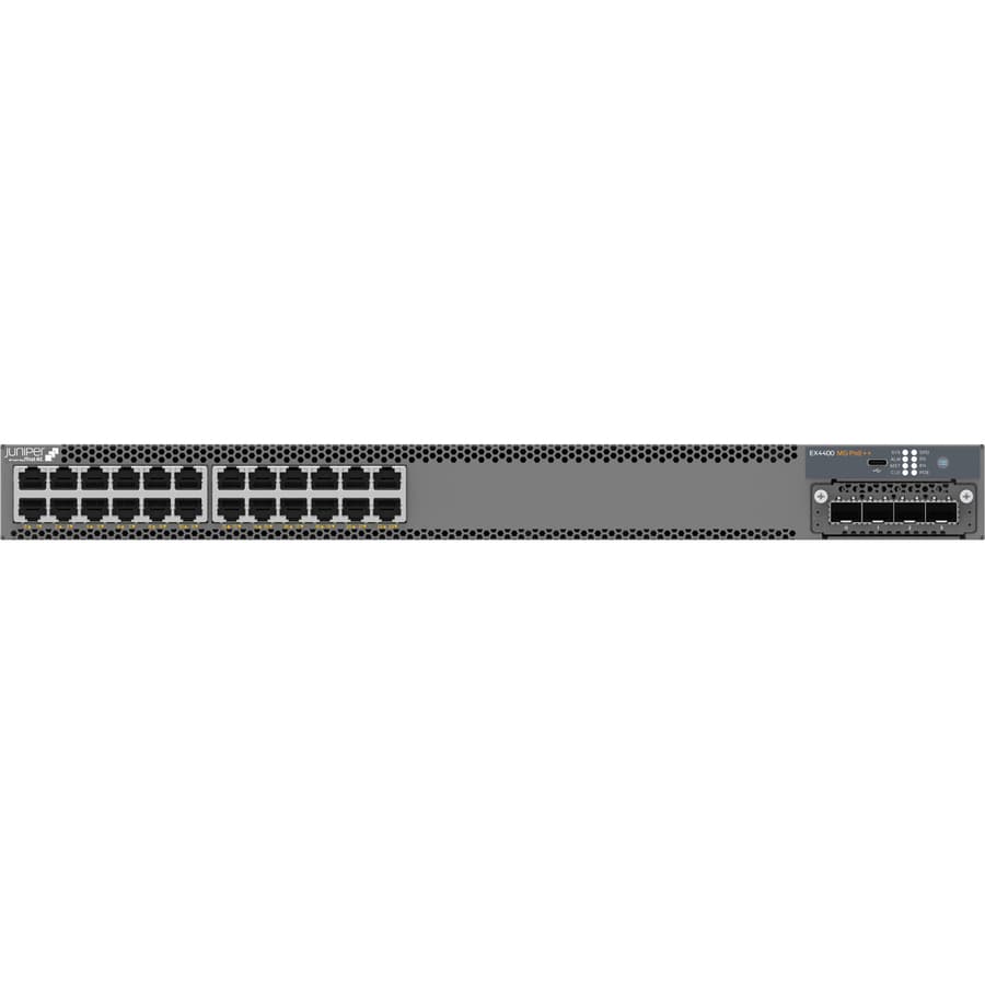 Juniper EX4400-24MP switch with 24 x 10G ports, 4 x 25G uplinks, and 2 x 100G uplinks