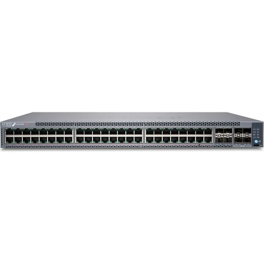 Juniper EX4100-48MP managed 48-port PoE switch with 4 SFP uplinks for dense rack-mounted access networking