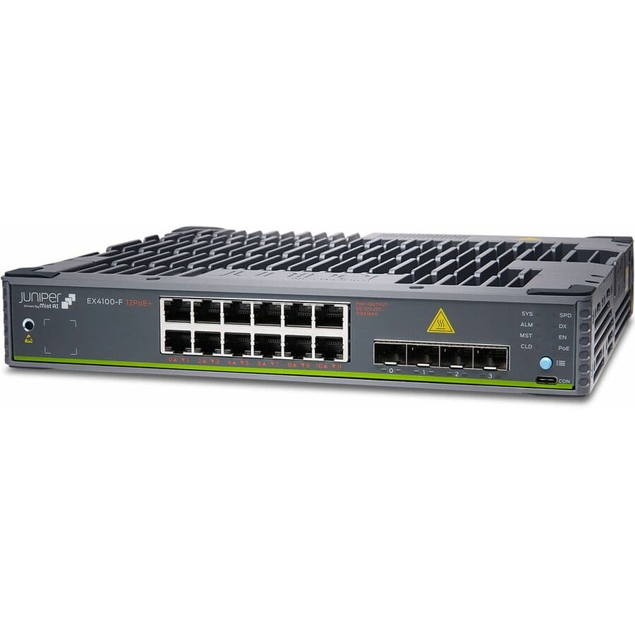 Juniper EX4100-F-12P managed PoE switch bundle with 12 ports and 10 Gigabit Ethernet