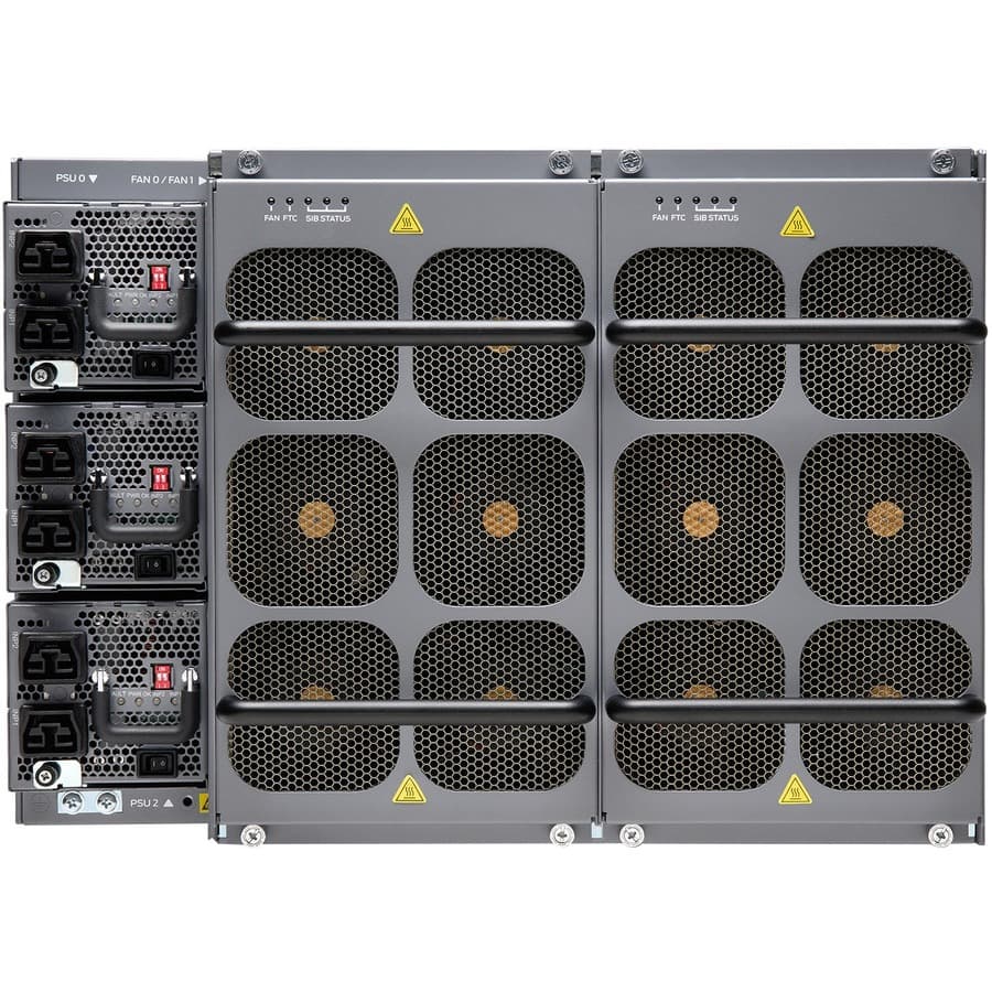 Juniper PTX10004 PREMIUM3 redundant modular carrier chassis front view in rack